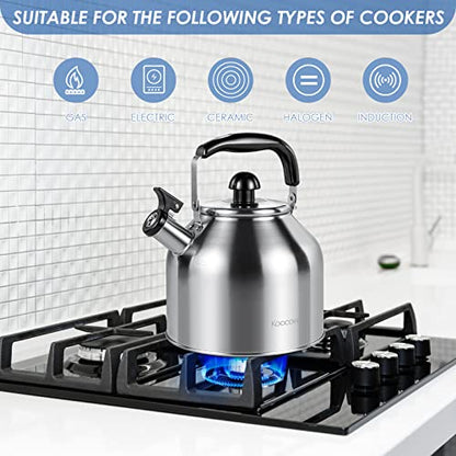 4.2 Quart/4L Large Whistling Tea Kettle, 304 Stainless Steel Brushed Satin, Fast Boil for Induction & Gas Stoves - size: 4.2 Quarts