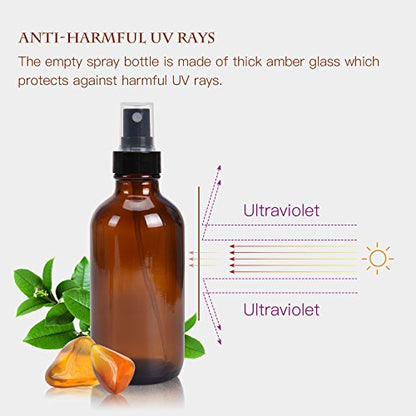 ULG Fine Mist Sprayers 4 oz Amber Boston Bound Glass Bottles 8 Pieces Empty Spray Atomizer Aromatherapy Cosmetic Sprays Including Waterproof DIY Labels - color: Amber-2