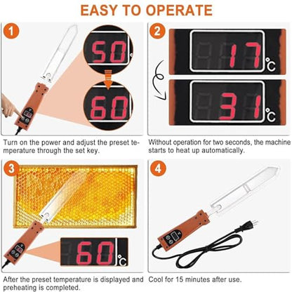 Stainless Steel Electric Honey Cutter, Adjustable Electric Honey Uncapping Knife with Temperature Control(50-180℃/122-356 ℉)