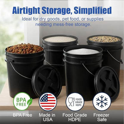 ePackageSupply 5 Gallon Bucket - Food Grade Bucket, Metal Handle Grip, BPA-Free, Heavy-Duty 90 Mil HDPE Plastic Pail, Stackable Utility Container, Made in USA, Lid Not Included, Black, 1 Pack - color: Black, size: 1 Pack