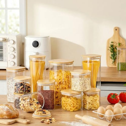 HomArtist Square Glass Jars with Bamboo Lids 79 FL OZ [Set of 3], Glass Canisters with Airtight Lid, Glass Food Storage Containers for Spaghetti, Fettuccine, Linguine,Pasta, Best for Kitchen & Pantry - color: Square 79OZ Set-3Pack