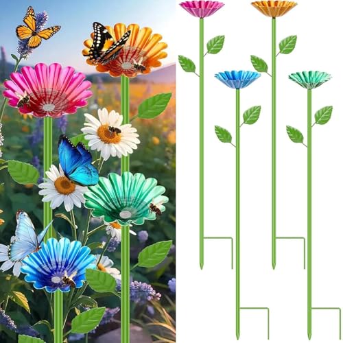 Bee Watering Station for Garden, Metal Bee Bath & Butterfly Feeders, Outdoor Insect Drinking Waterer Stakes, Colorful Flower Watering Station Garden Decor Gift for Gardeners (4PCS) - color: 4PCS