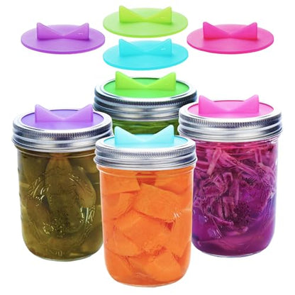 Mason Jar Fermentation Lids 4 Pack Silicone easy to clean Airlock Sauerkraut Fermenting lids for Wide Mouth Mason Jars (AirLock)
