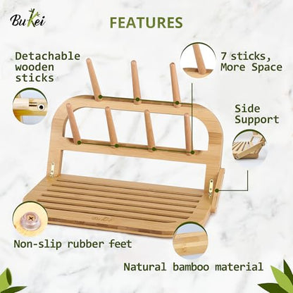 Bamboo Baby Bottle Drying Rack - Space Saving Bottle Dryer & Holder