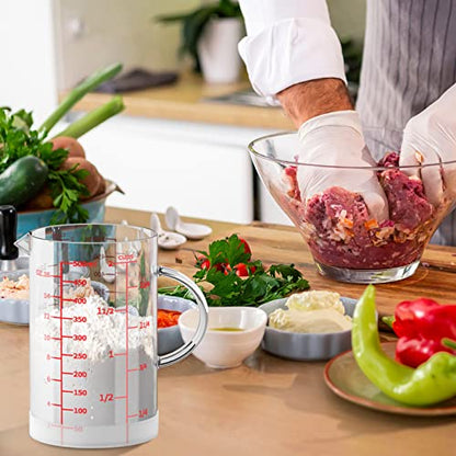77L Glass Measuring Cup, 2-Cup/500 ML Liquid Measuring Cups, Measuring Cup With Handle and V-Shaped Spout, Glass Beaker with Three Scales (OZ, Cup, ML), Dishwasher/Freezer/Microwave Safe - size: 2 Cup / 500 mL
