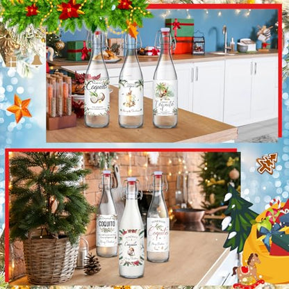 Sieral 6 Set Coquito Bottles 16 oz Christmas Swing Top Glass Bottles Christmas Flip Top Brewing Bottle for Vanilla Extract Homemade with Label Stickers Home Brewing Coquito Beverages Liqueur - color: Coquito