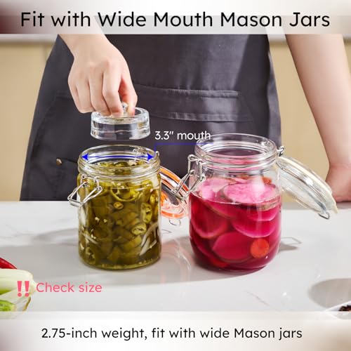 Jillmo Glass Fermentation Weights for Wide Mouth Mason Jars, Easy Grip Handle, Food Grade Canning Pickling Weights, 4 Pack - size: 2.75 inch