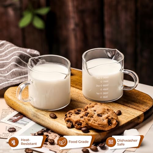 SENTVEND Espresso Cups Set of 2, 4 Oz Espresso Shot Glass with Handle Double Spout Measuring Cups with Scale Clear Glass Milk Cup Coffee Accessories Great for Making Coffee Desserts Salad Dressing - color: With Scale-Clear