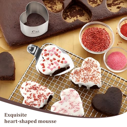 2pcs Seamless Cake Ring Heart Shaped Mousse Baking Mould Stainless Steel Food Mold Including 2 heart-shape rings, 1 Pusher and 1 Lifter - size: heart-shape (2-ring-set)