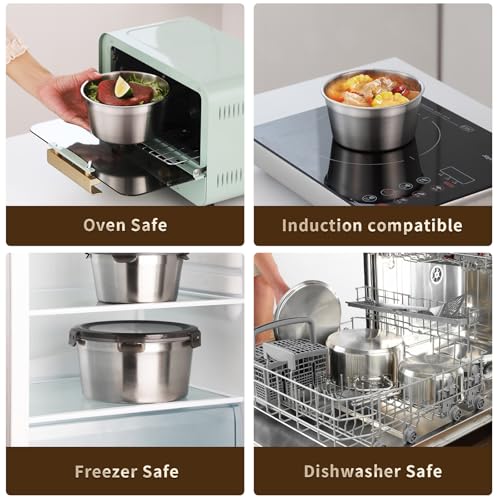 316L Stainless Steel Food Storage Containers with Lids, 20oz 34oz 71oz Airtight Metal Meal Prep Containers,Bento Lunch Box for Kitchen, Picnic & Camping（600 ml / 1000 ml / 2100 ml）
