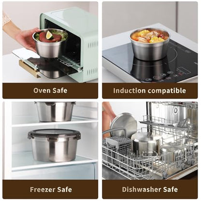 316L Stainless Steel Food Storage Containers with Lids, 20oz 34oz 71oz Airtight Metal Meal Prep Containers,Bento Lunch Box for Kitchen, Picnic & Camping（600 ml / 1000 ml / 2100 ml）