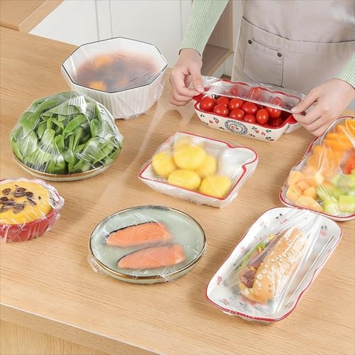 100Pcs Disposable Food Containers Disposable Stretchable Bowl Covers Universal Kitchen Wrap Seal Bags for Food Storage Bread Proofing and Outdoor Picnics (14-35cm Stretchable)