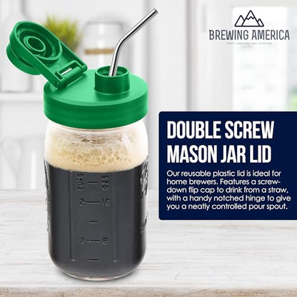 Mason Jar Lids Wide Mouth Plastic 4 Pack - With Flip Cap Screw Top Pouring Spout and Drink Hole - Fits Kerr and Ball Canning Jars - Wet/Dry Food and Liquid Storage - MADE IN USA (Tractor Green) - color: Tractor Green