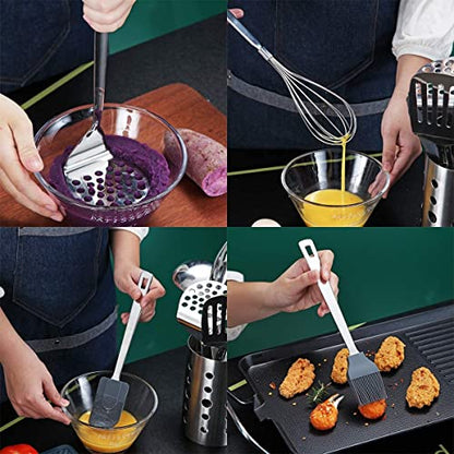 Stainless Steel Cooking Utensils Set, Berglander 13 Pieces Kitchen Utensils Set, Kitchen Tools Set With Utensil Holder Non-Stick And Heat Resistant,Dishwasher Safe, Easy to Clean (13 Packs) - size: A. 13 Pieces