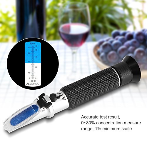 Alcohol Test Refractometer, Asixx Beer Refractometer, Alcohol Refractometer Professional Handheld Alcohol Test Refractometer Wine Tester, Made Aluminum, 0~80% Measuring Range-L8