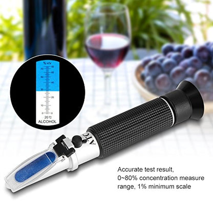 Alcohol Test Refractometer, Asixx Beer Refractometer, Alcohol Refractometer Professional Handheld Alcohol Test Refractometer Wine Tester, Made Aluminum, 0~80% Measuring Range-L8