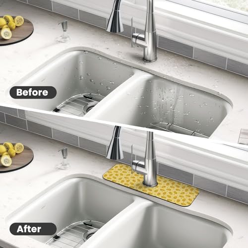 Cheese Faucet Mat For Kitchen Sink, Absorbent Countertop Protector, Quick Dry Sink Splash Guard Pad, Waterproof Draining Mat 15" X 5.5" - color: Style 2