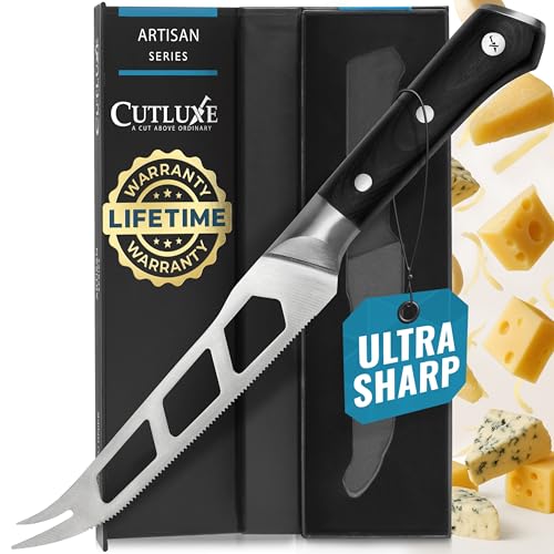 Cutluxe Cheese Knife – 5" Cheese Knife Slicer for Soft and Hard Cheese – Pronged, Serrated & Non Stick Blade – High Carbon German Steel, Full Tang & Ergonomic Handle Design – Artisan Series - size: Cheese Knife