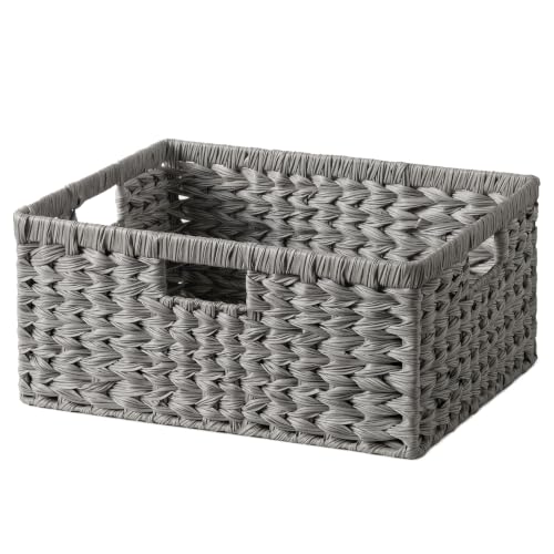 GRANNY SAYS Large Wicker Basket for Storage, Waterproof Basket for Shelves, Storage Basket with Handles, Grey Basket for Storage, 1-Pack - color: Gray, size: 16½"L x 13"W x 7½"H