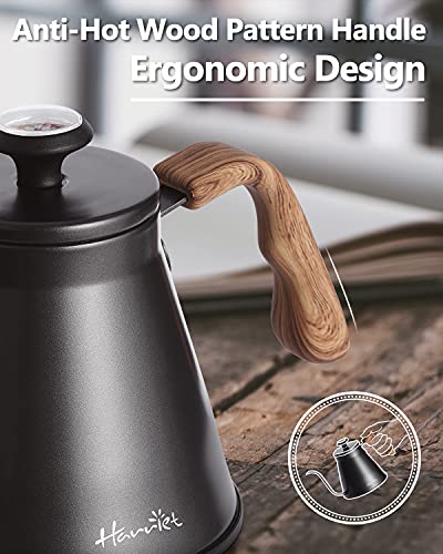 Harriet Gooseneck Kettle with Thermometer for Pour Over Coffee and Tea, 37 fl oz, Stainless Steel, Durable 3-Layer Base, Ideal Spout for Precision Pouring, Compatible with all Stove Tops, Black - color: Black