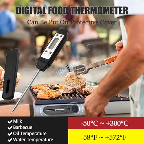 Meat Thermometer - Digital Food Thermometer for Cooking Kitchen - Automatic Calibration Pen Style Electronic Pocket Thermometer for Water Temperature, Barbecue (Black) - color: Black