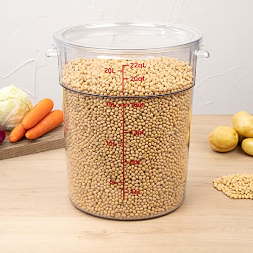 Restaurantware Met Lux 22 Quart Food Storage Containers 10 Round Commercial Storage Containers - Lids Sold Separately With Volume Markers Clear Plastic Food Prep Buckets Space-Saving Storage - size: 22 qt, style: 10 Count
