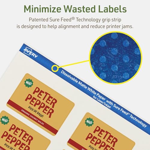 Avery Dissolvable Rectangle Labels, Sure Feed Technology, 2" x 3", Matte White, Print-to-The-Edge, Laser/Inkjet Printable, 40 Labels Total - style: 40 labels