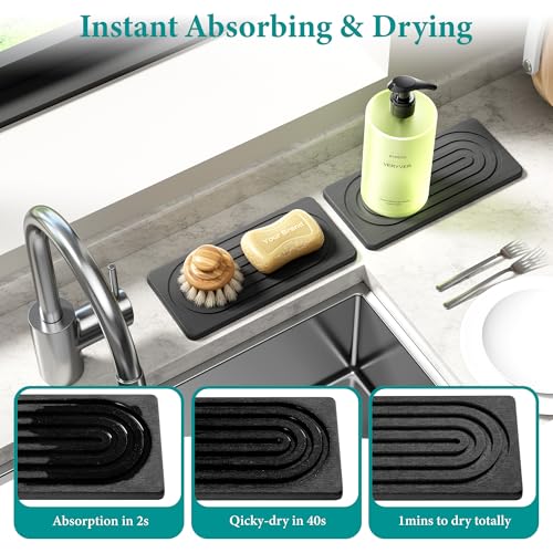 Water Absorbing Stone Tray, Quick Drying Diatomite Bathroom Tray Countertop, Stone Drying Mat for Kitchen Counter, Soap Dish Dispenser Vanity Organizer, Dark Grey-A-12.2" x 4" - color: 12.2" X 4"-Dark Grey-A