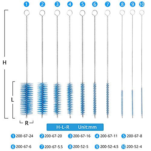 CiaraQ Bottle Cleaning Brushes, 8 Inch Nylon Tube Brush Set | Blue Cleaner for Narrow Neck Bottles Cups with Hook, Set of 10pcs. - color: Blue, size: 8.0 Inch (10pcs)