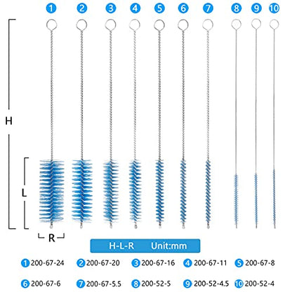 CiaraQ Bottle Cleaning Brushes, 8 Inch Nylon Tube Brush Set | Blue Cleaner for Narrow Neck Bottles Cups with Hook, Set of 10pcs. - color: Blue, size: 8.0 Inch (10pcs)