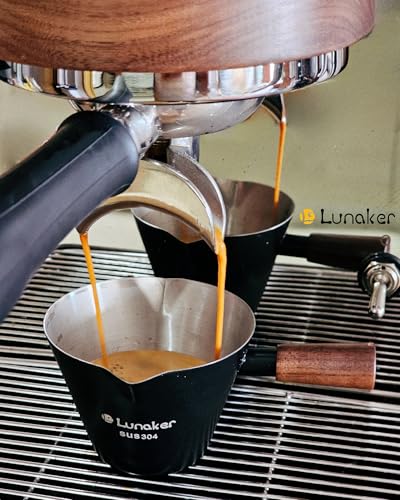 Espresso Shot Cups- 4oz Double Spouts Espresso Measuring Cups with Wooden Handle - Coffee Bar Accessories, Black - color: Black