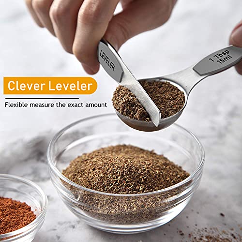 Wildone Measuring Cups and Magnetic Measuring Spoons Set, 16Pcs | 8 Stainless Measuring Cups, 7 Double-sided Magnetic Measuring Spoons & Leveler for Spice Jar and Liquid Measuring, Gray - color: Gray