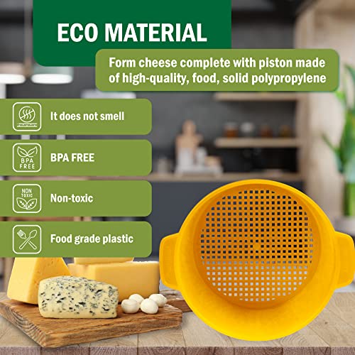 Cheese Mold for Cheese Making Cheese with Follower 1/2 gal Yello and Cotton Cheesecloth - Cheesemaking Supplies - Cheese Form Mold - Cheese Making Basket - Molde Para Queso Casero - Cheese Press