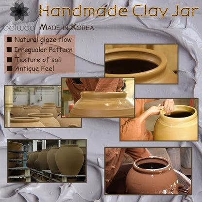 Earthenware Onggi Korean Traditional Clay Jar Ceramic Canister/Handmade Food Sauce Storage Container for Tea, Coffee Bean, Salt/Breathing Clay Pot Kimchi Fermentation Crock (5L(1.3 gal)) - size: 169.1 Ounces