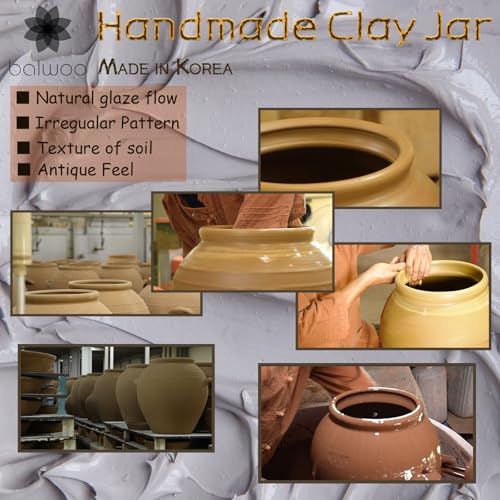 Earthenware Onggi Korean Traditional Clay Jar Ceramic Canister/Handmade Food Sauce Storage Container for Tea, Coffee Bean, Salt/Breathing Clay Pot Kimchi Fermentation Crock (7L(1.8 gal)) - size: 236.7 Ounces