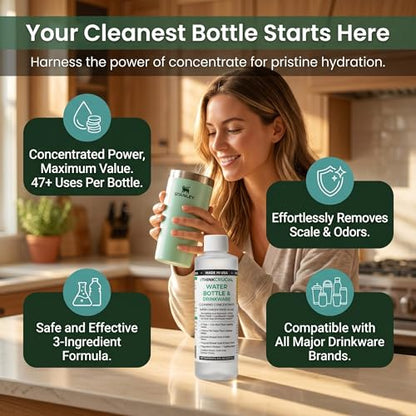 Think Crucial Bottle Blaster - 47-Use Water Bottle Cleaning Concentrate - Made in USA - Compatible with Stanley, YETI, Hydro Flask, CamelBak - 8 oz