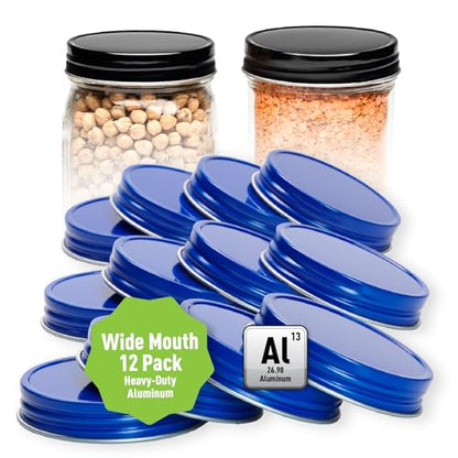 AllSpice Rust-Proof Wide Mouth Aluminum Metal Mason Jar Lids Leak-Proof 12-Pack (Blue) - color: Blue, size: Wide Mouth