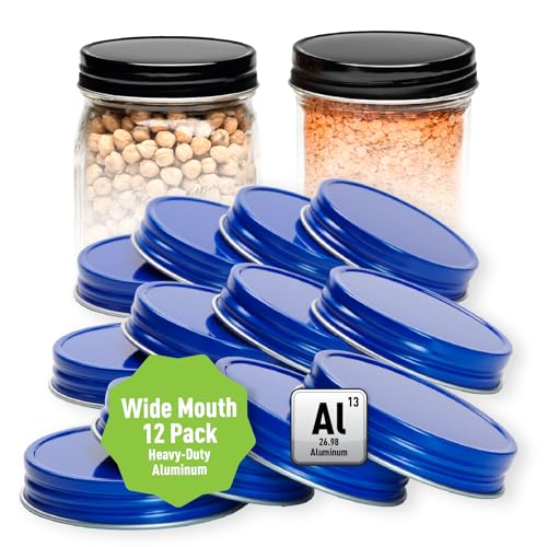AllSpice Rust-Proof Wide Mouth Aluminum Metal Mason Jar Lids Leak-Proof 12-Pack (Blue) - color: Blue, size: Wide Mouth