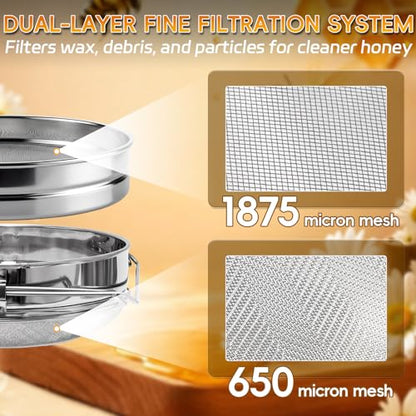 2 Pack Stainless Steel Honey Strainer Double Sieve, Food-Grade Honey Extractor Strainer Fits 5 Gallon Honey Bucket