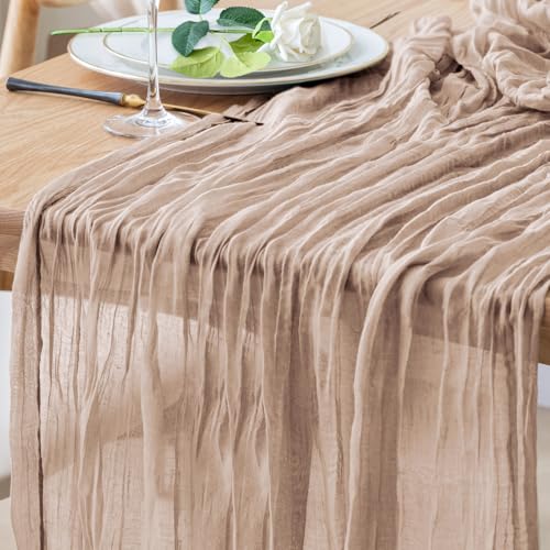 Table Runner Cheesecloth 10FT Nude Pink Boho Gauze Cheese Cloth Rustic Sheer Table Runners for Wedding Birthday Bridal Baby Shower Party Decoration - color: Nude Pink, size: 1 Pack