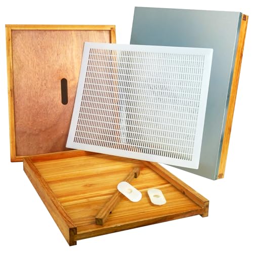 1 Set 10 Frame Langstroth Beehive Parts Kit, 100% Beeswax for Beekeeping Equipment (Telescoping Top Cover, Inner Cover, Bee Escape, Plastic Queen Excluder, Solid Bottom Board)