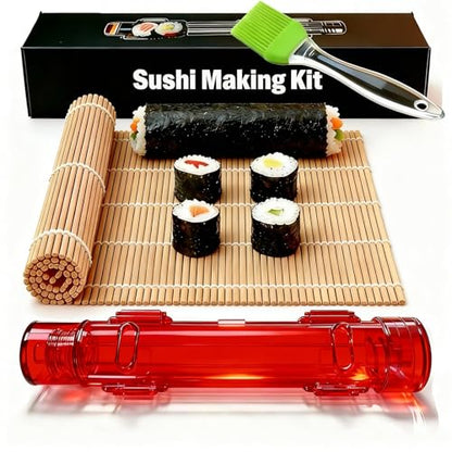 Sushi Making Kit – Clear Sushi Bazooka Roller & Bamboo Sushi Rolling Mat, Easy DIY Sushi Maker Tool Set for Beginners, Homemade Sushi Rolls for Kitchen & Party (Clear Red) - color: Clear Red