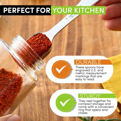 Spring Chef Stainless Steel Measuring Spoons Set of 8 with Leveler, Metal Teaspoon & Tablespoon Measuring Spoons for Dry & Liquid Ingredients, Fits in Spice Jars - Kitchen Gadgets For Baking & Cooking - style: Spoons - Set of 8
