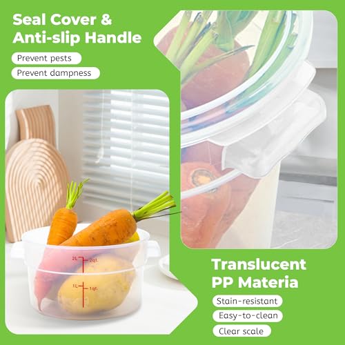 BIEAMA 4 Pack 2 Qt Round Food Storage Containers with Lids, Translucent PP | Include lids, labels, measuring cups and containers with capacity markings for food prep, pantry storage and dough proofing. - color: 2Qt Round-4 Pack