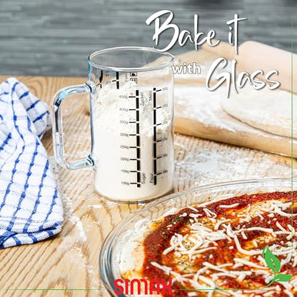 Simax Glass Measuring Cup: 16 Oz Measuring Cups Glass - Liter, Oz and Ml Measuring Cup for Liquid - Borosilicate Glass Metric Measuring Cups in Gram - Measure Flour and Sugar Grams - Easy Pour Spout - size: 16 Ounce