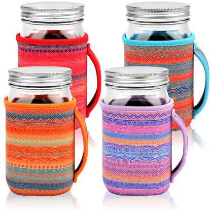 KJQJLY 4 Pcs Mason Jars Sleeves Neoprene 16oz and 24oz 32oz Regular and Wide Mouth Mason Jar Sleeves Holder with Handle (Desert Sunset, 32 OZ) - color: Desert Sunset, size: 32 OZ