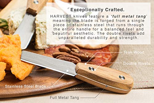 Harvest 6-Piece Cheese Knife Set (Gift-Ready) - Premium Stainless Steel Cheese Knives with Rivets, Full Tang Blades and Teak Wood Handle Charcuterie Board Accessories w/ 15 Festive Recipes