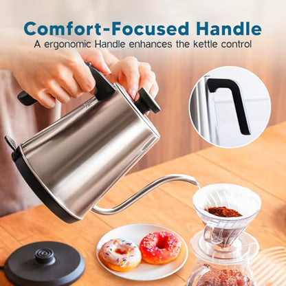 Nueve&Five Electric Gooseneck Kettle with Thermometer, 1.0L Pour Over Hot Water Kettle for Coffee and Tea, 1000W, Auto Shutoff, Boil-Dry Protection,Stainless Steel - color: Stainless Steel