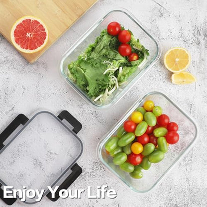 HOMBERKING 4 Pieces 63oz/8cup Large Glass Food Storage Containers with Lids, Meal Prep Containers, Airtight Bento Boxes with Leak Proof Locking (2 Containers + 2 Lids) - Microwave, Oven Safe - color: Black, size: 2 Sets