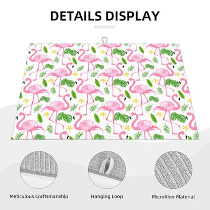 Pink Flamingo Leaf Dish Drying Mat For Kitchen Counter, Super Absorbent Microfiber Dish Drying Pad, Kitchen Gadgets For Easy Clean Multi-Use Large 18"x24" - color: Pink Flamingo Leaf